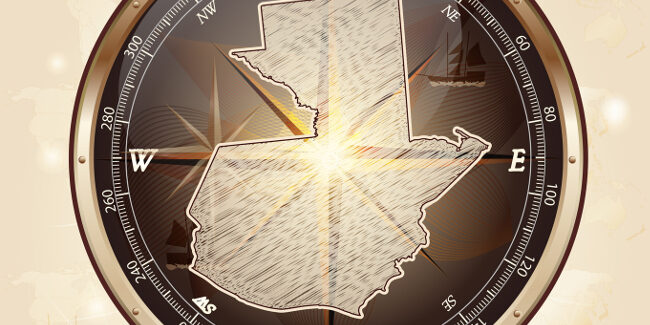 Karte von Guatemala mit Grenzen in Bronze